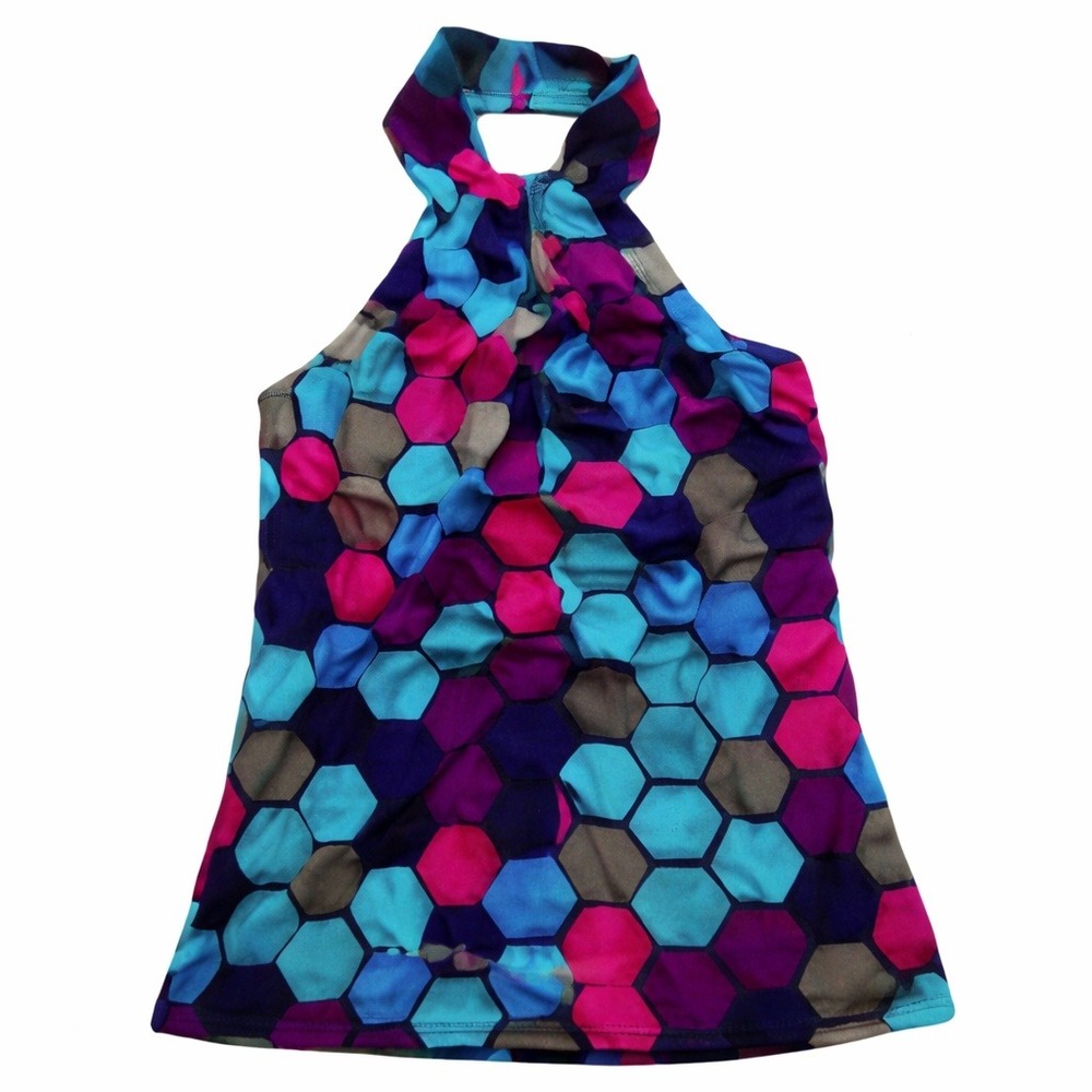 Trina Turk‎ Halter Neck Silk Tank Top Geometric Print Size 0